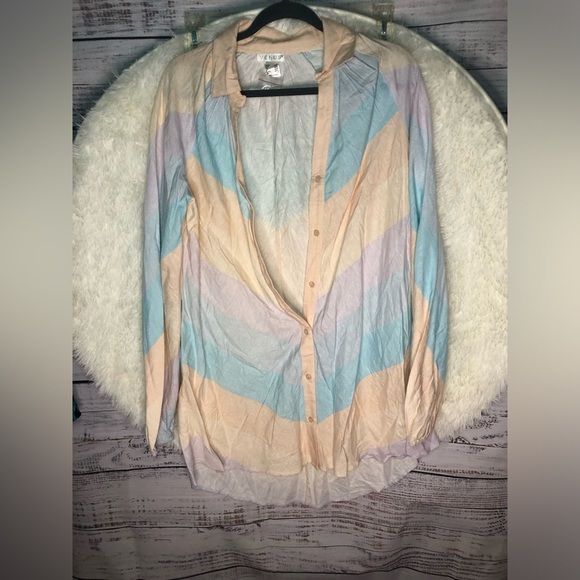 VENUS Cream Blue and Purple Linen Shirt Dress Coverup size Small NWOT - Picture 4 of 12